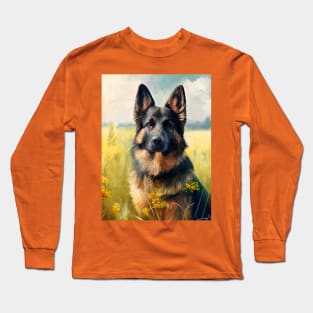 German Shephard dog oil painting Long Sleeve T-Shirt